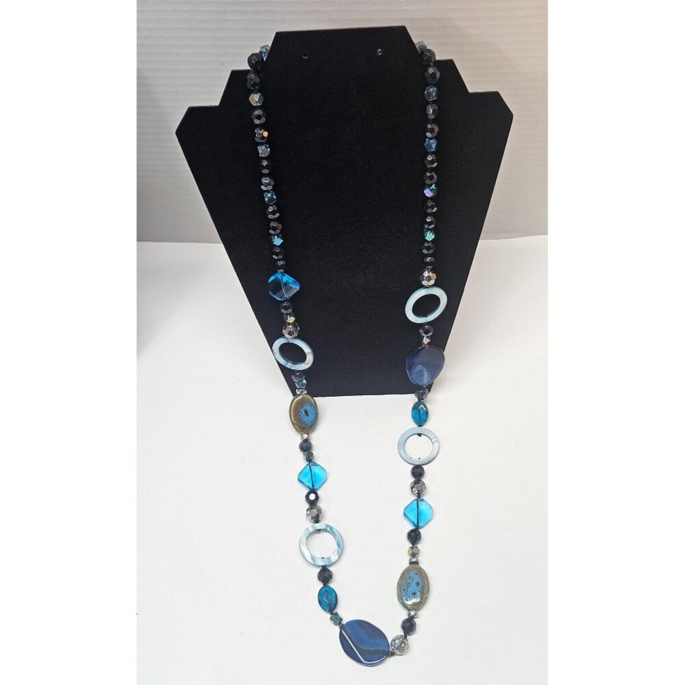 Park Lane Indigo Agate Glass Bead Necklace Long 40" Blue Statement
